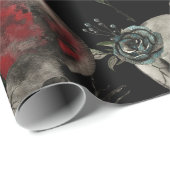 Papier Cadeau Saint-Valentin gothique Jour Crânes Rose noirs rou (Coin rond)