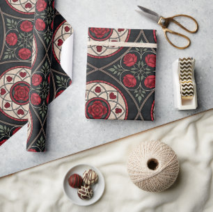 Papier Cadeau Saint-Valentin gothique Roses Rouges