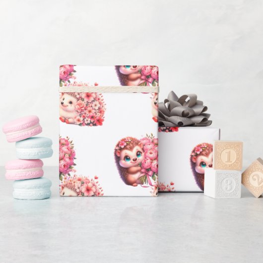 Papier cadeau Saint-Valentin Hérisson Romantique, (Baby Shower)