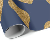 Papier Cadeau Saint Valentin Marine Coeurs bleu et or (Coin rond)