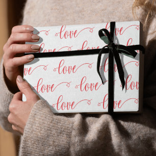 Papier Cadeau Saint-Valentin Moderne Amour Cœur Motif Script