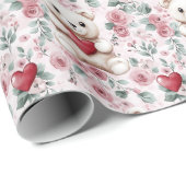 Papier Cadeau Saint-Valentin Ours en peluche et Roses aux Coeurs (Coin rond)