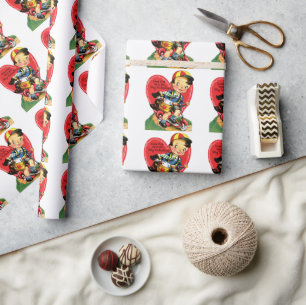 Papier Cadeau Saint-Valentin rétro, garçon vintage sur un scoote