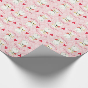 Papier Cadeau Saint-Valentin Rose Coton de Tulear