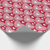 Papier Cadeau Saint-Valentin Rouge Motif de coeur de dentelle (Coin)