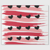 Papier Cadeau Saint-Valentin Rouge rose rayures Coeurs noirs (Plat)