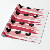 Papier Cadeau Saint-Valentin Rouge rose rayures Coeurs noirs (Déroulé)