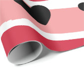 Papier Cadeau Saint-Valentin Rouge rose rayures Coeurs noirs (Coin rond)