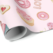 Papier Cadeau Saint Valentin Sucres et Cupcakes rose (Coin rond)