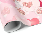 Papier Cadeau Saint Valentin Teddy Bear XOXO Motif de coeur (Coin rond)