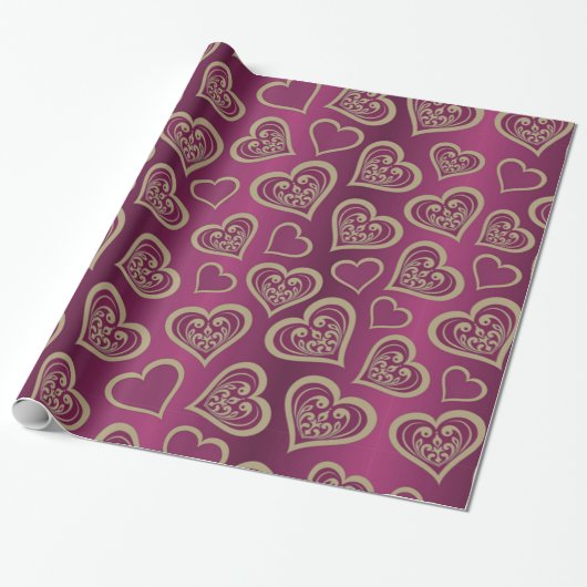 Papier Cadeau Saint Valentin Violet dans les Coeurs Brown (Déroulé)