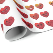 Papier Cadeau Saint-Valentin Visages Rigolards Coeurs Drôle (Coin rond)