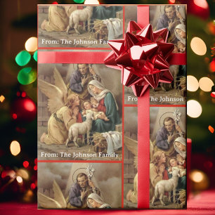 Papier Cadeau Sainte Famille de la Nativité Ajoutez Votre Texte