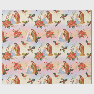 Papier Cadeau Sainte Famille Florale Nativité Noël TMF26