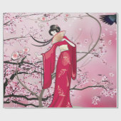 Papier Cadeau Saison Automne Dame Japonaise À Kimono (Plat)