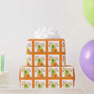 Papier Cadeau Saison d'automne Citrouilles et fleurs decoupage o