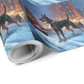 Papier Cadeau Saison Festive de Noël Doberman (Coin rond)
