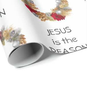 Papier Cadeau SAISON JESUS RAISON Festive Wreath NOËL