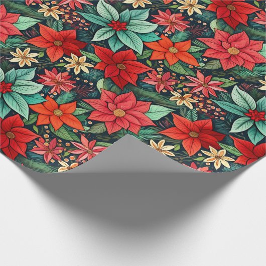 Papier Cadeau Saison Noël Boho Poinsettia Design (Coin)