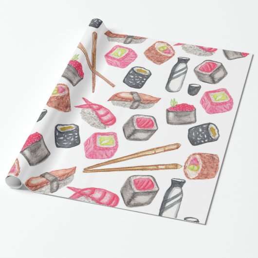 Papier Cadeau Saké à la mode mignon et baguettes de sushi (Déroulé)