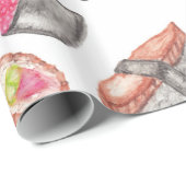 Papier Cadeau Saké à la mode mignon et baguettes de sushi (Coin rond)