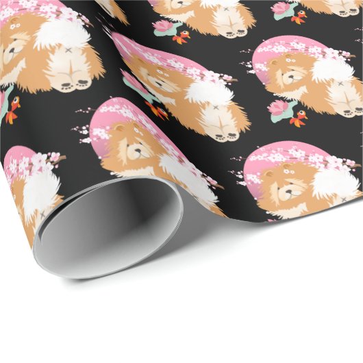 Papier Cadeau SAKURA - Chow - papier d'emballage noir (Coin rond)
