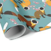 Papier Cadeau Sakura marten cyan background (Coin rond)