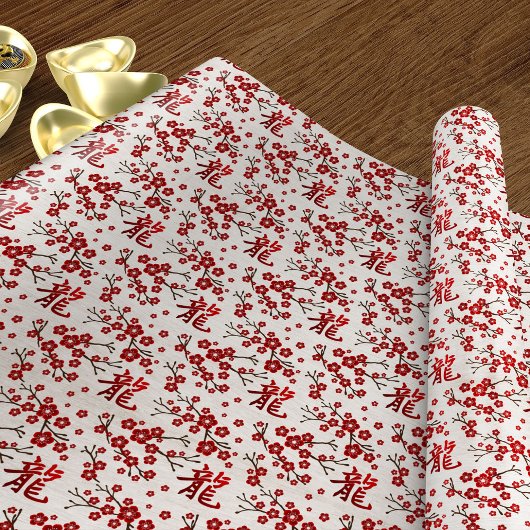 Papier Cadeau Sakura Tree Blossom et Symbole du dragon