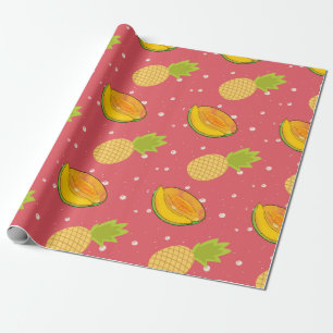 Papier Cadeau salade de fruits : motif de fruits d'ananas et de