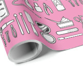 Papier Cadeau Salon de beauté Outils Cute Rose Blanc (Coin rond)