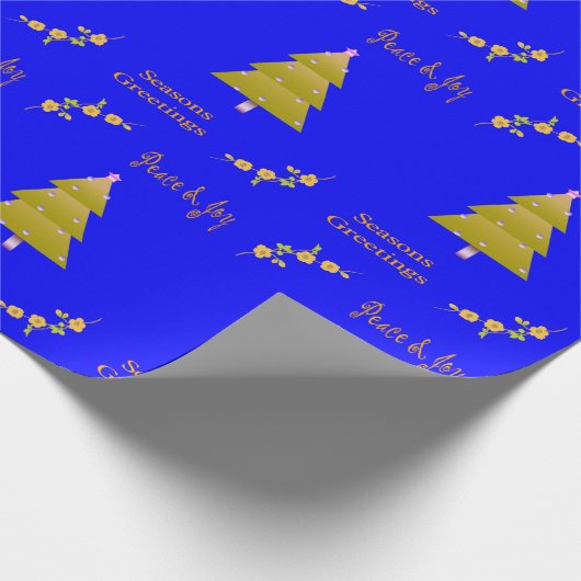 Papier Cadeau Salutation de saison Blue Gold Trees Wrapping Papi (Coin)