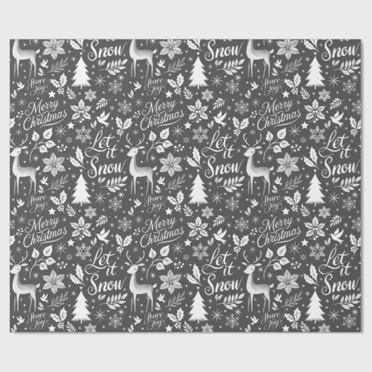 Papier Cadeau Salutations de Noël en noir et blanc (Plat)