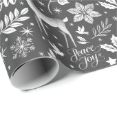 Papier Cadeau Salutations de Noël en noir et blanc (Coin rond)