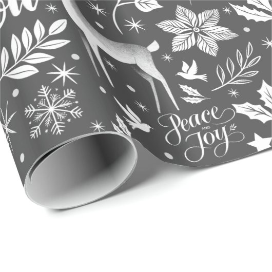 Papier Cadeau Salutations de Noël en noir et blanc (Coin rond)