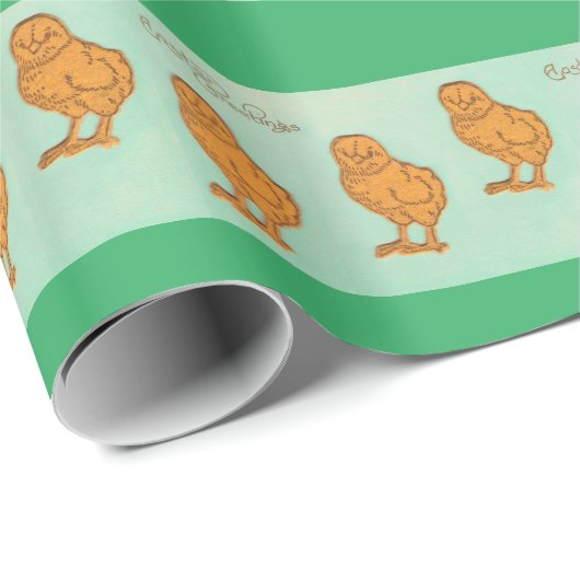 Papier Cadeau Salutations de Pâques Chicks Vert (Coin rond)