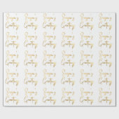 Papier Cadeau Salutations de saison Or Faux Feuille Script (Plat)