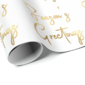 Papier Cadeau Salutations de saison Or Faux Feuille Script (Coin rond)