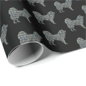 Papier Cadeau Samoyé Chien Silhouette Y&B Grille Noir (Coin rond)