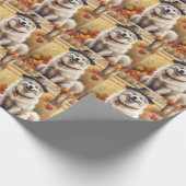 Papier Cadeau Samoyé En Automne Feuilles Thanksgiving Art (Coin)