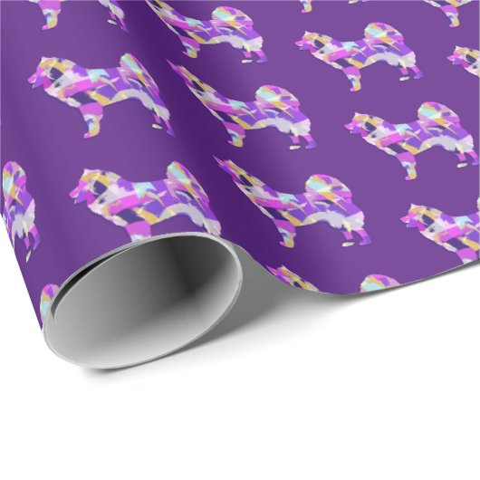 Papier Cadeau Samoyé mignon chien Silhouette pourpre PY&B Annive (Coin rond)