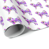 Papier Cadeau Samoyé mignon chien Silhouette violet PY&B blanc (Coin rond)