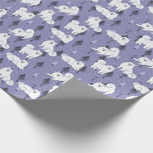 Papier Cadeau Samoyed Chien De Animaux Avec Neige Sur Pine Trees (Coin)