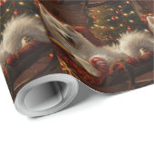 Papier Cadeau Samoyed Chien Festive de Noël (Coin rond)