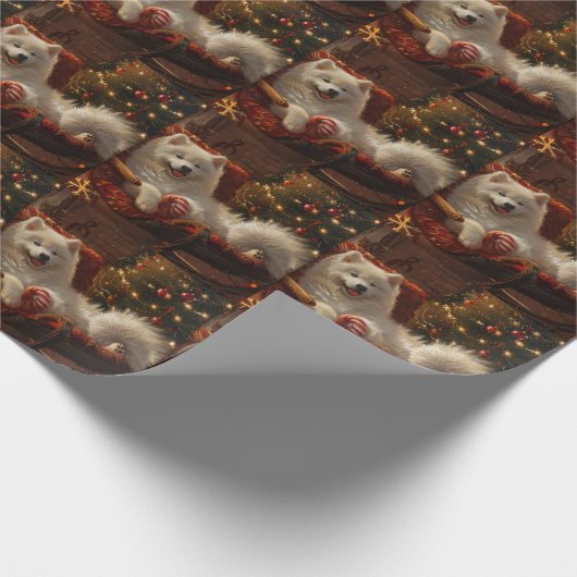 Papier Cadeau Samoyed Chien Festive de Noël (Coin)
