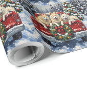 Papier Cadeau Samoyed Christmas Red Truck Holiday (Coin rond)