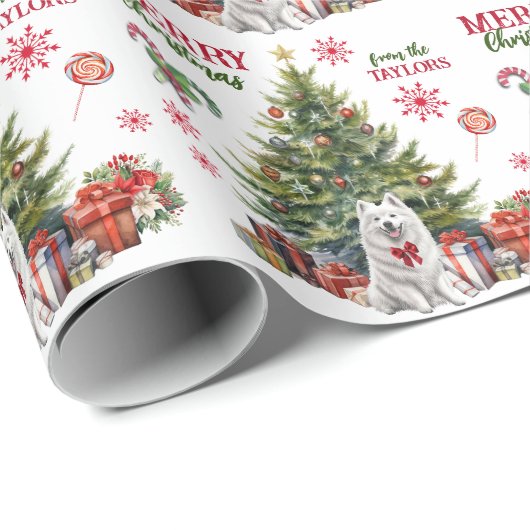 Papier Cadeau Samoyed Dog Holiday Tree (Coin rond)