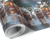 Papier Cadeau Samoyed Dogs Christmas Snow Holiday (Coin rond)