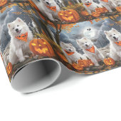 Papier Cadeau Samoyed Halloween Épouvantable (Coin rond)