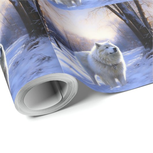 Papier Cadeau Samoyed Let It Snow Christmas (Coin rond)