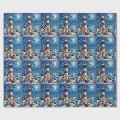 Papier Cadeau Samoyède Phare de Noël Vacances (Plat)